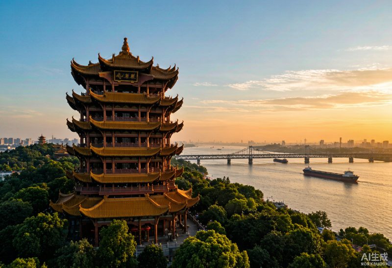 长江之上烟花与灯光秀点亮武汉夜空