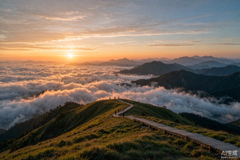 清晨翻涌于山谷之间的云海